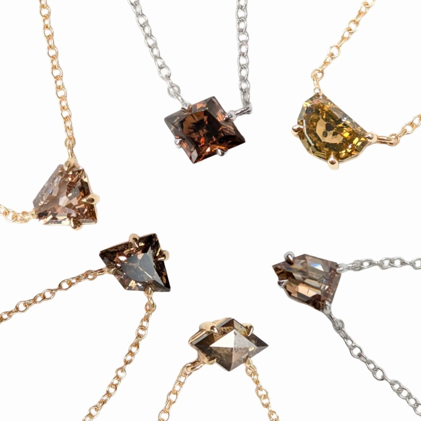 Polaris Fancy Shape Brown Diamond Choker Necklaces in 14K
