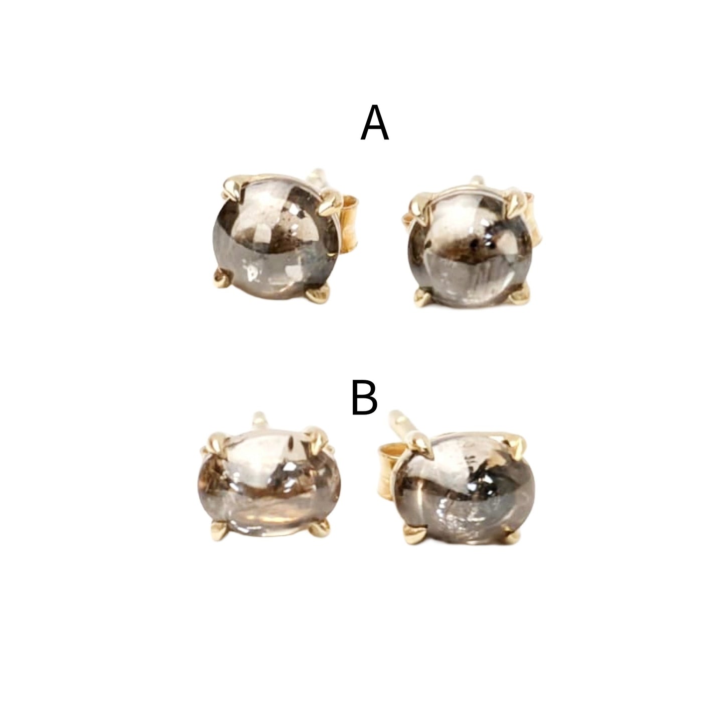 Brown Diamond Cab Stud Earrings in 14K