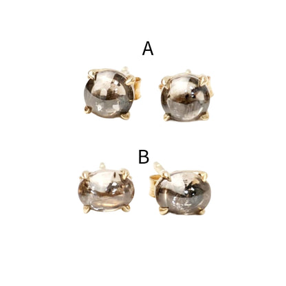 Brown Diamond Cab Stud Earrings in 14K