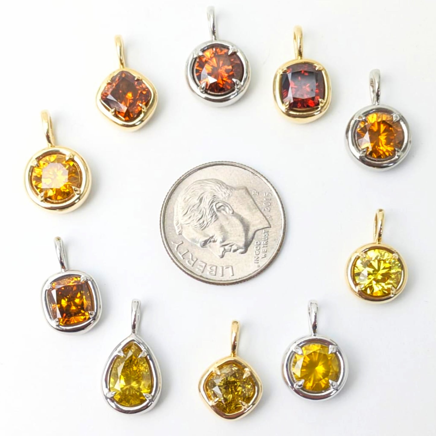 1.00ct Red, Yellow, Orange Diamond Solstice Pendants