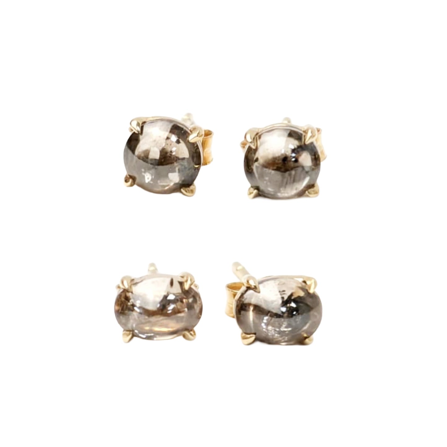 Brown Diamond Cab Stud Earrings in 14K