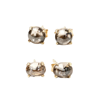 Brown Diamond Cab Stud Earrings in 14K