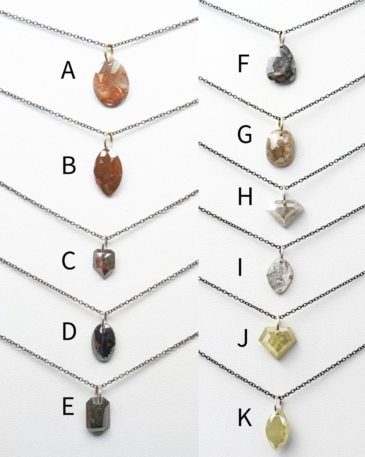 N A K E D Diamond Pendants in 14K - Black/Rustic/Salt & Pepper