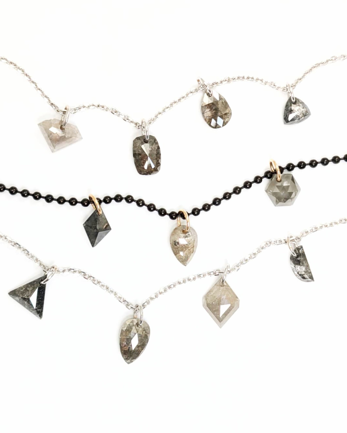 N A K E D Diamond Pendants in 14K - Salt + Pepper and Grey