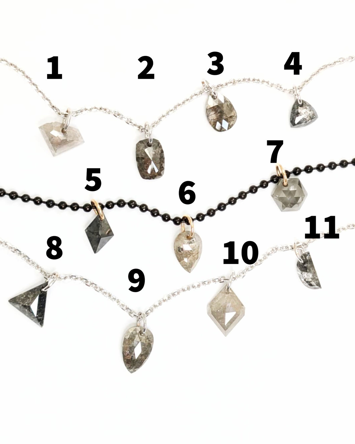 N A K E D Diamond Pendants in 14K - Salt + Pepper and Grey