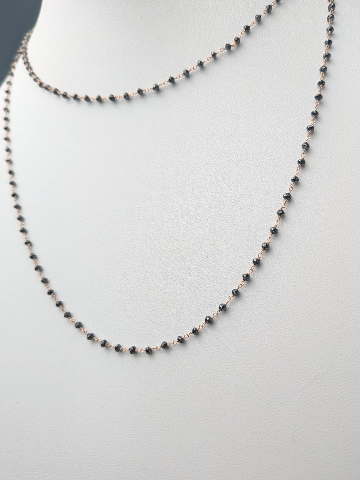 36" Black Diamond Rosary Necklace in 14KY, 14KW, and 14KR