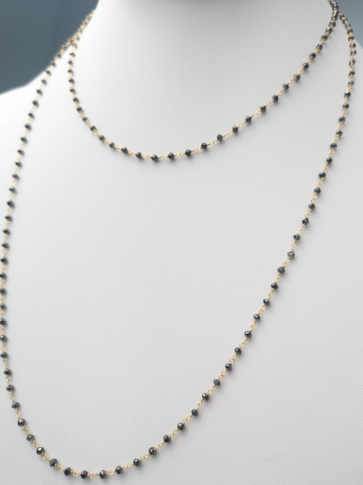 36" Black Diamond Rosary Necklace in 14KY, 14KW, and 14KR