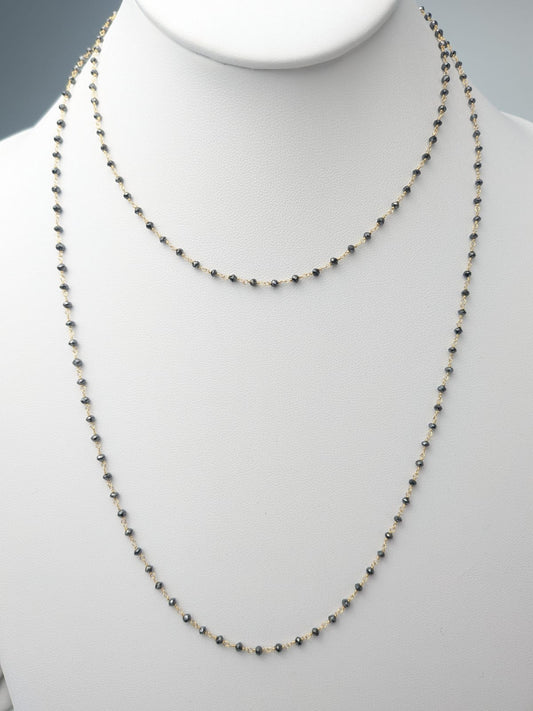 36" Black Diamond Rosary Necklace in 14KY, 14KW, and 14KR