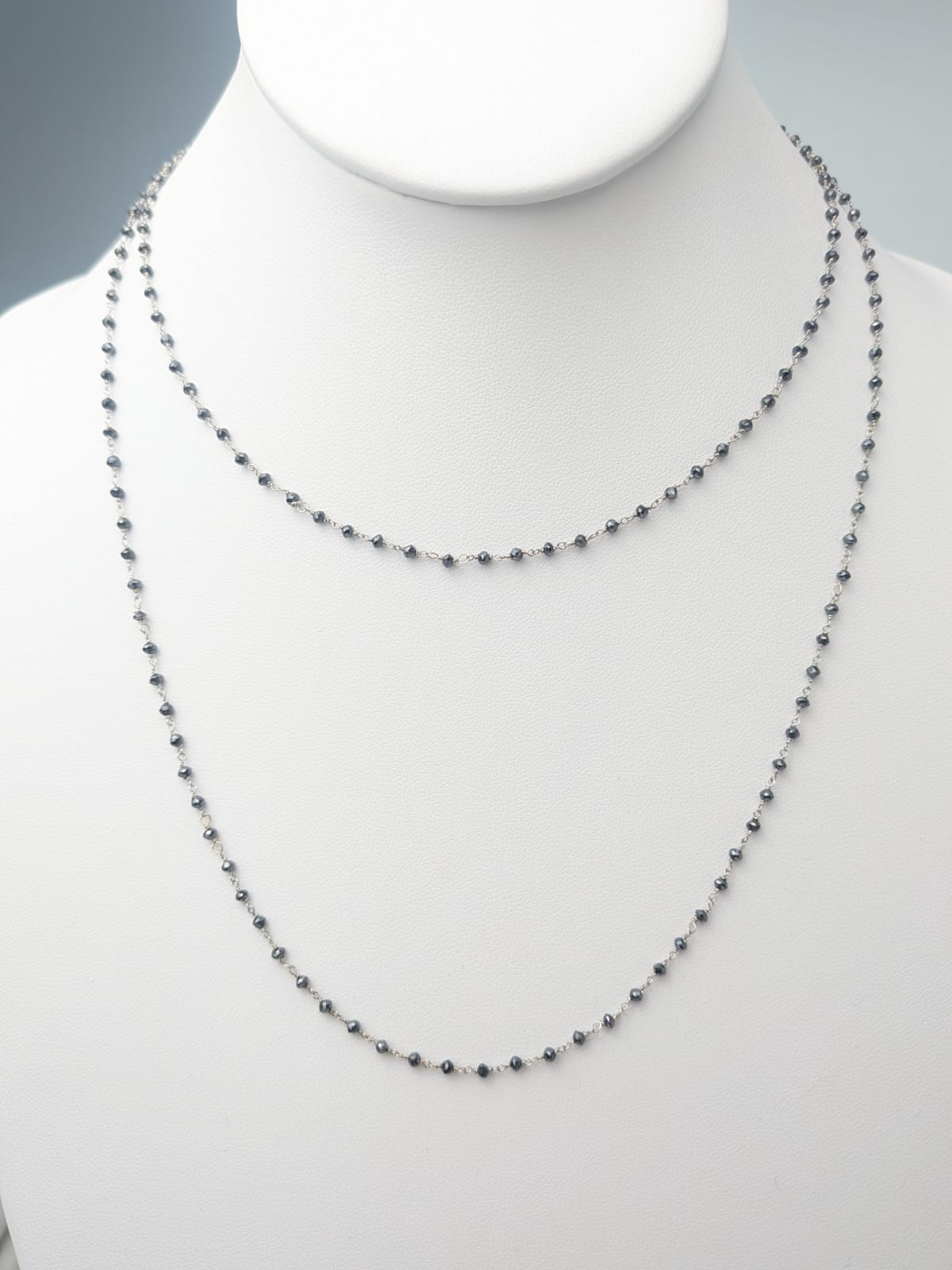 36" Black Diamond Rosary Necklace in 14KY, 14KW, and 14KR