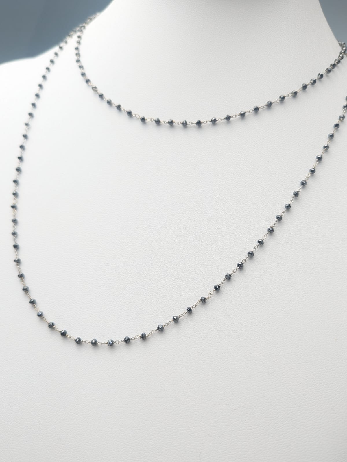 36" Black Diamond Rosary Necklace in 14KY, 14KW, and 14KR