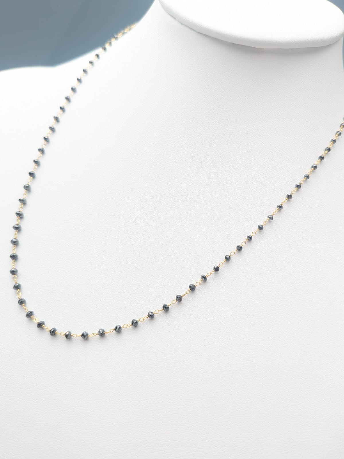 16"-18" Black Diamond Round Rosary Necklace in 14K and 18K