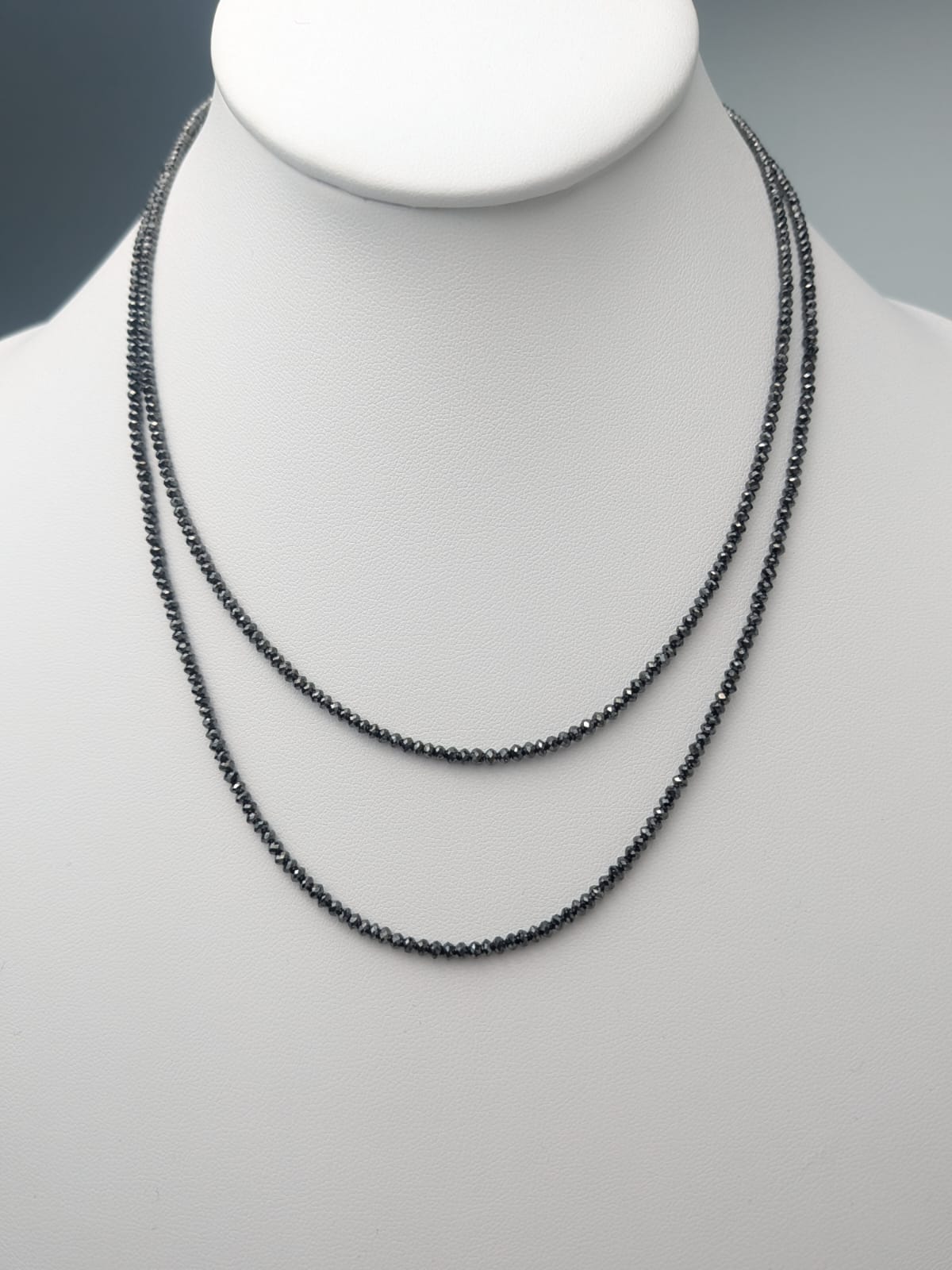 Black Diamond Round Solid Strand Necklace in 14KW Gold 2.0mm-2.5mm Bead Size