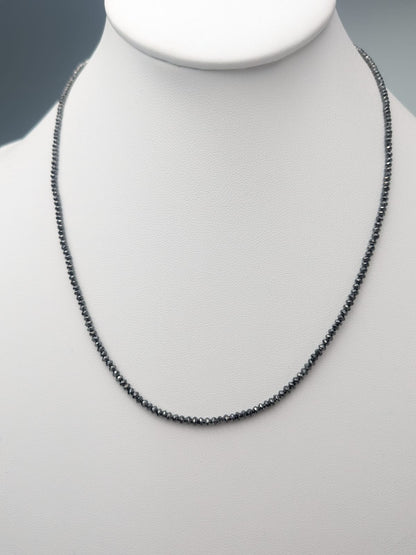 Black Diamond Round Solid Strand Necklace in 14KW Gold 2.0mm-2.5mm Bead Size