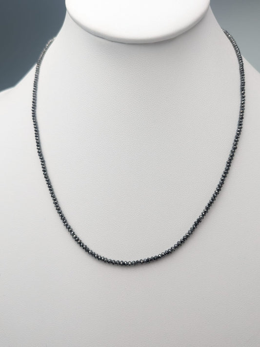 Black Diamond Solid Strand Necklace in 14KW Gold 1.5mm-2.5mm Bead Size