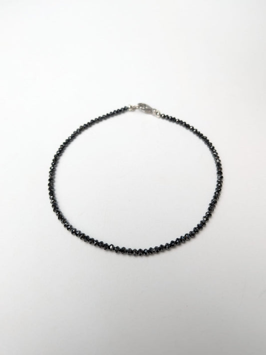 Black Diamond Solid Strand Bracelet in 14KW Gold 2-3mm Bead Size