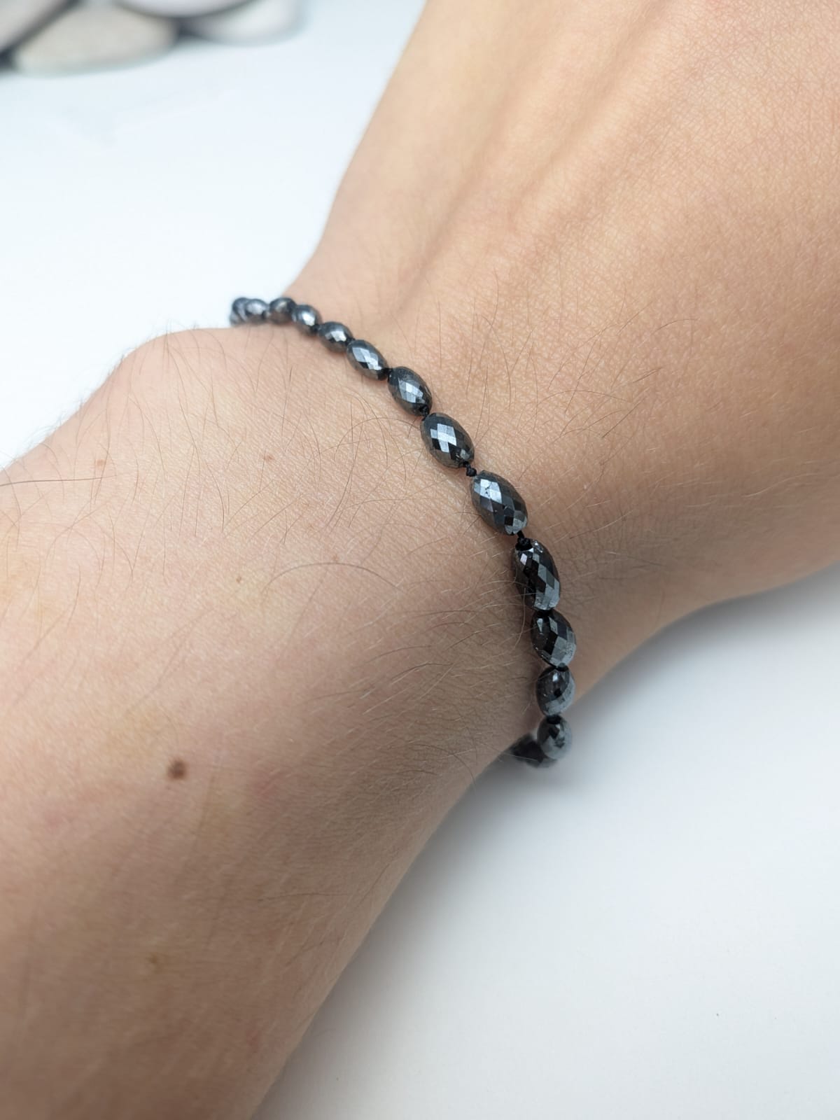 7.5" Black Diamond Knotted Strand Bracelet in 14KW