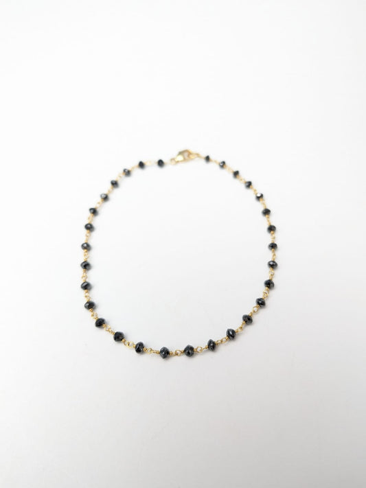 Black Diamond Rosary Bracelet in 14KY Gold 2.5-3mm Bead Size