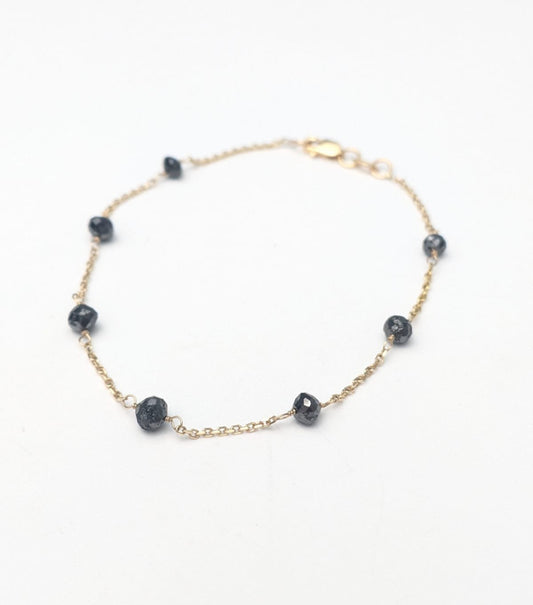 SALE - 7" Black Diamond Station Bracelet in 14KY