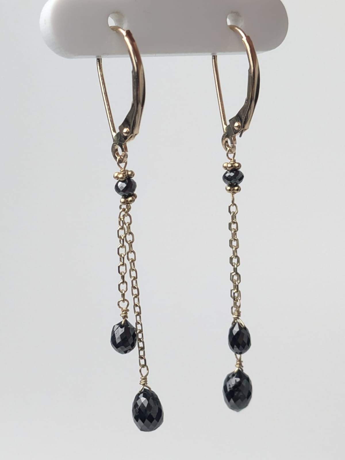 Black Diamond  Lariat Earrings in 14K Gold