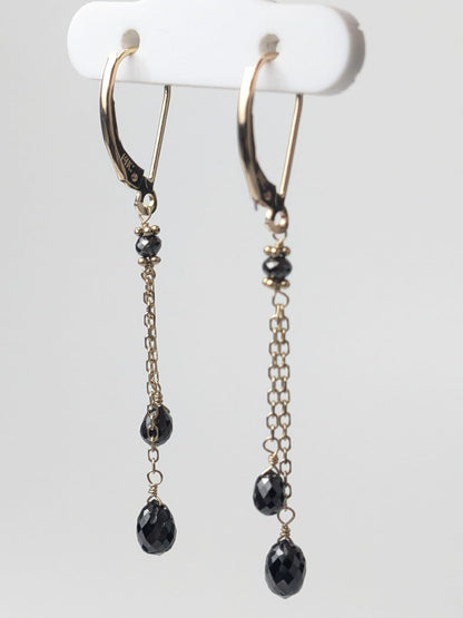 Black Diamond  Lariat Earrings in 14K Gold