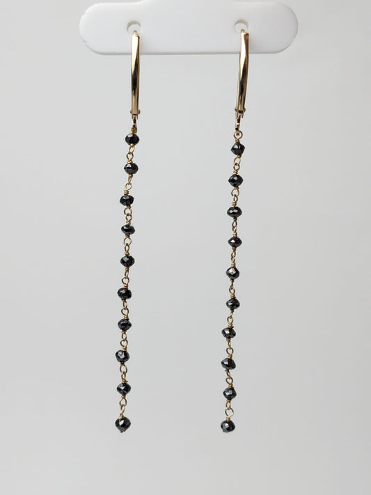 Black Diamond Drop Earrings in 14KY, 14KW, and 14KR