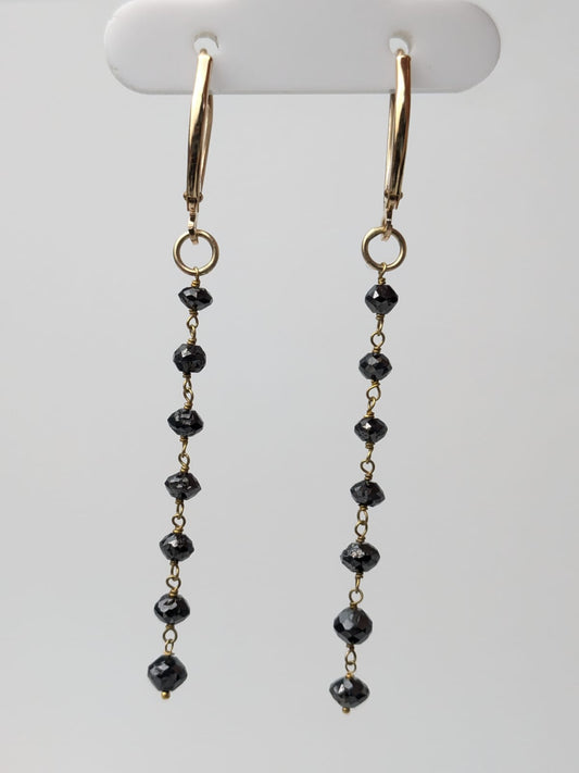 Black Diamond Drop Earrings in 14KY