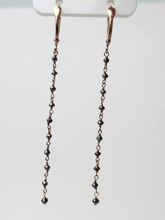 Black Diamond Drop Earrings in 14KR - EAR-308-DRPDIA14R-BK