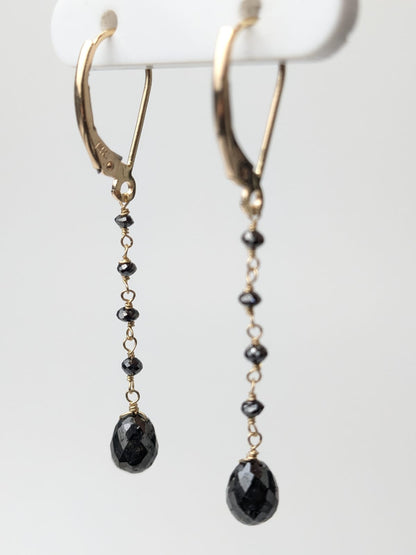 Black Diamond Long Drop Earrings in 14KY and 14KW