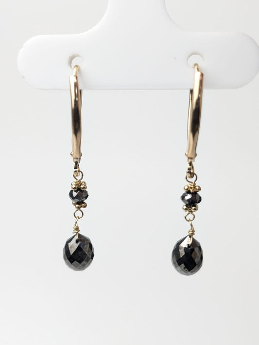 Black Diamond Drop Earrings in 14KY and 14KW