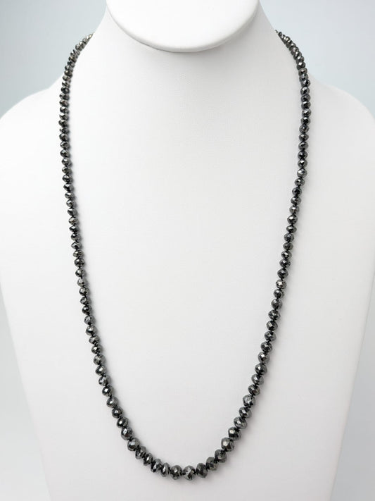 18"-25" Black Diamond Solid Strand Knotted Necklace in 14KW Bead Size 4mm-6mm