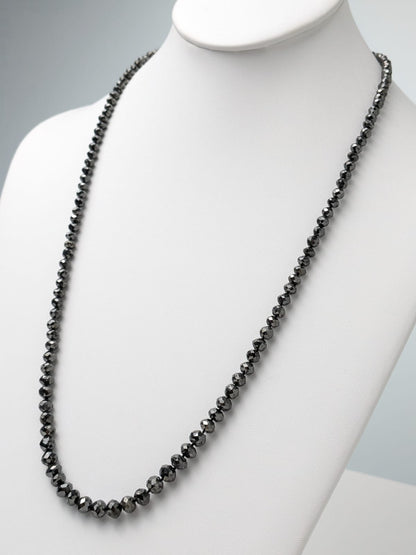 Black Diamond Solid Strand Knotted Necklace in 14KW Gold  4mm-6mm Bead Size