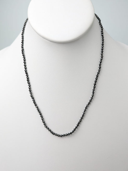 Black Diamond Solid Strand Knotted Necklace in 14KW Gold 2.5mm-3.5mm Bead Size