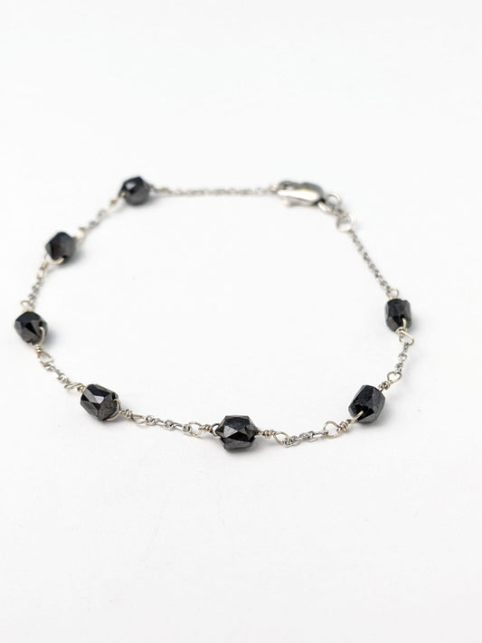 SALE - 6" Black Diamond Station Bracelet in 14KW