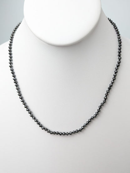 Black Diamond Round Solid Strand Knotted Necklace in 14KW Gold 3.5mm-4.5mm Bead Size