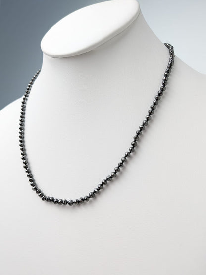 Black Diamond Round Solid Strand Knotted Necklace in 14KW Gold 3.5mm-4.5mm Bead Size