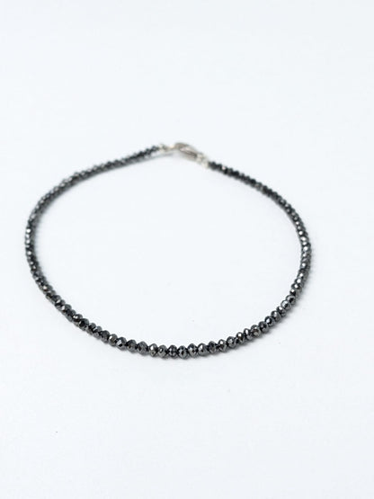 Black Diamond Round Solid Strand Bracelet in 14KW Gold 2-3mm Bead Size