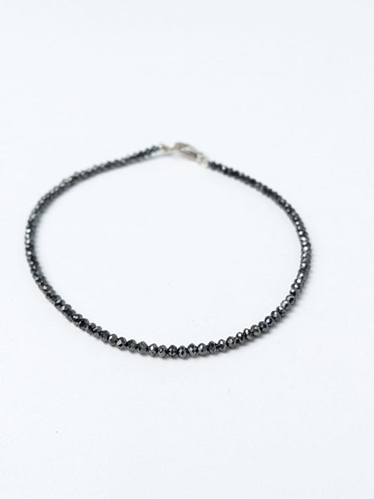 Black Diamond Solid Strand Bracelet in 14KW Gold 2-3mm Bead Size