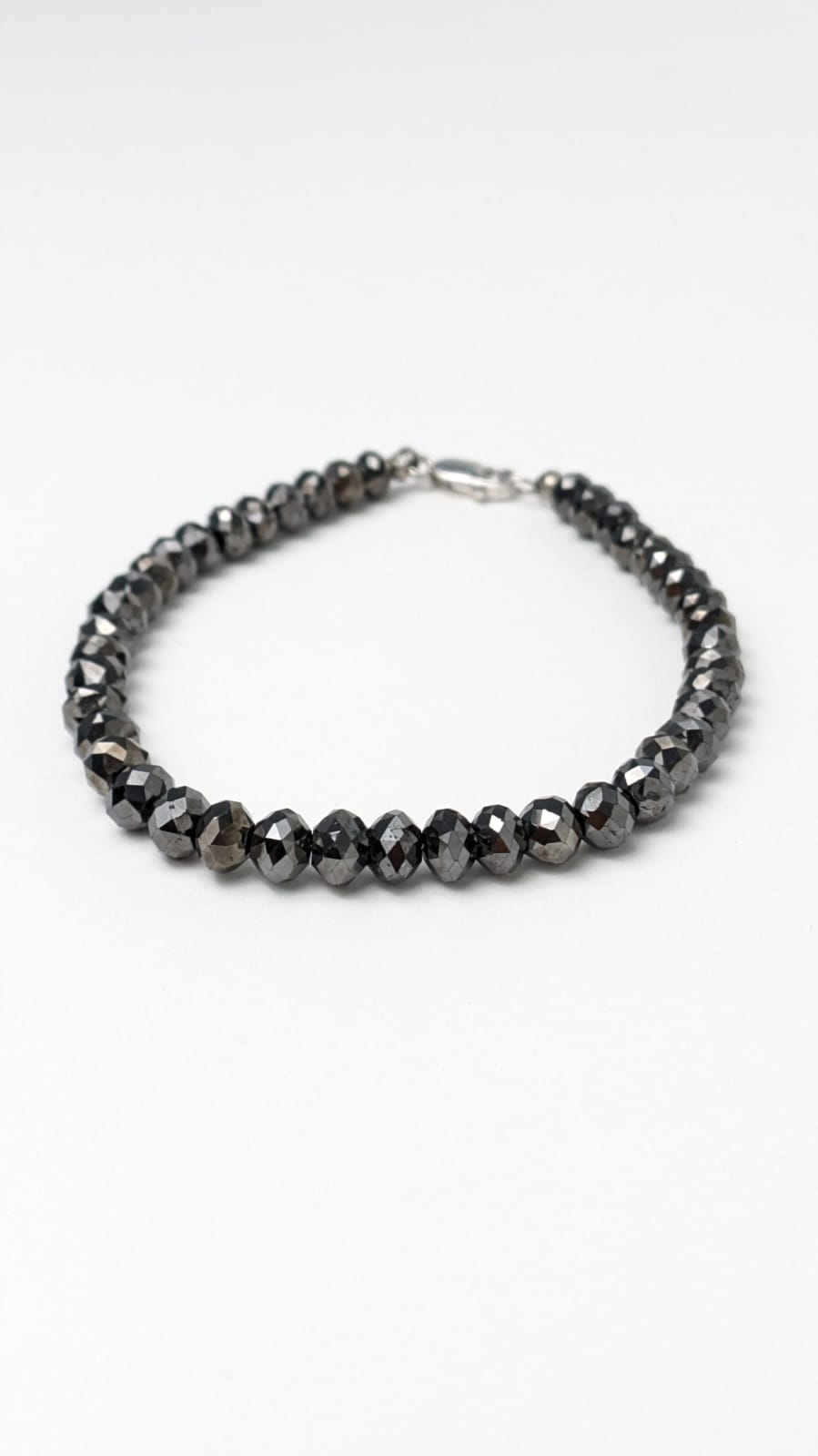 7.5" Black Diamond Round Solid Strand Bracelet in 14KW