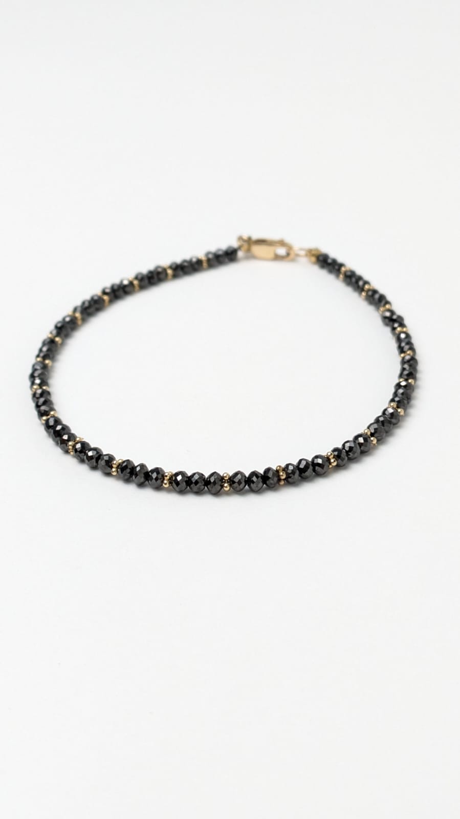 7.5" Black Diamond Round Bracelet in 14KY Gold 2.2-2.5 Bead Size