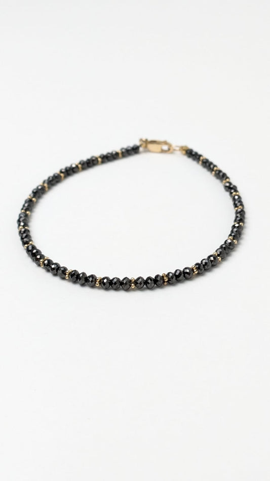 7.5" Black Diamond Bracelet in 14KY Gold 2.2-2.5 Bead Size