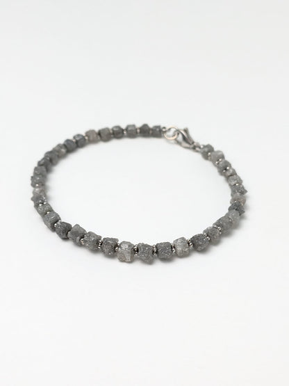 Grey Diamond Cube Solid Strand Bracelet with Rondelle Accents in 14KW Gold 4mm Bead Size