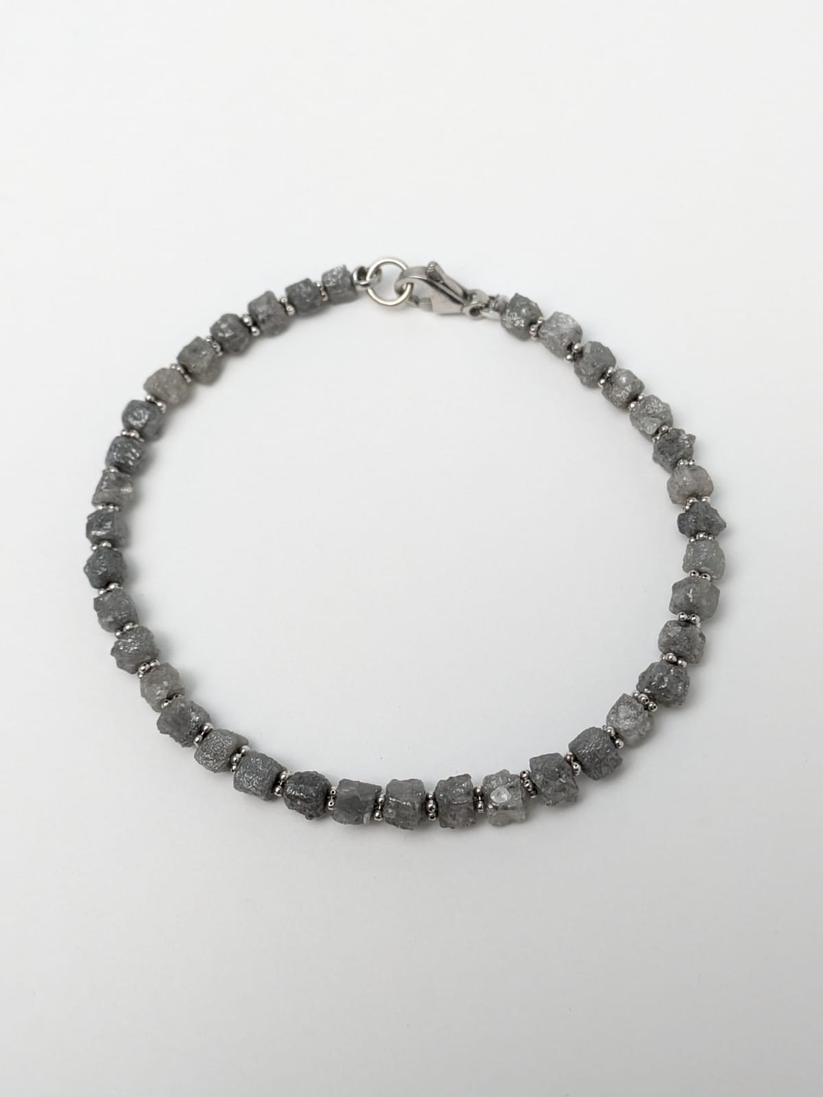 Grey Diamond Cube Solid Strand Bracelet with Rondelle Accents in 14KW Gold 4mm Bead Size