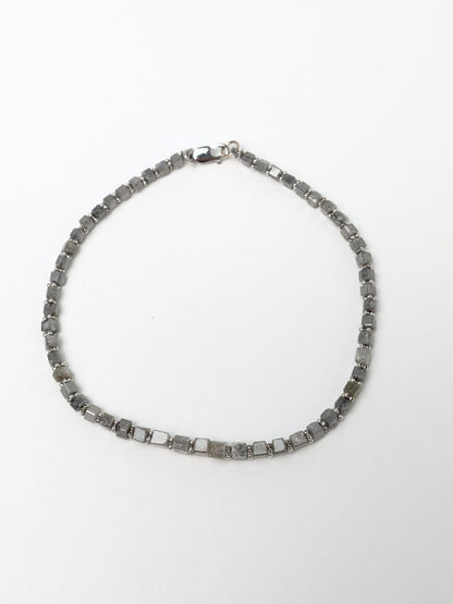 Grey Diamond Cube Solid Strand Bracelet with Rondelle Accents in 14KW and 14KW