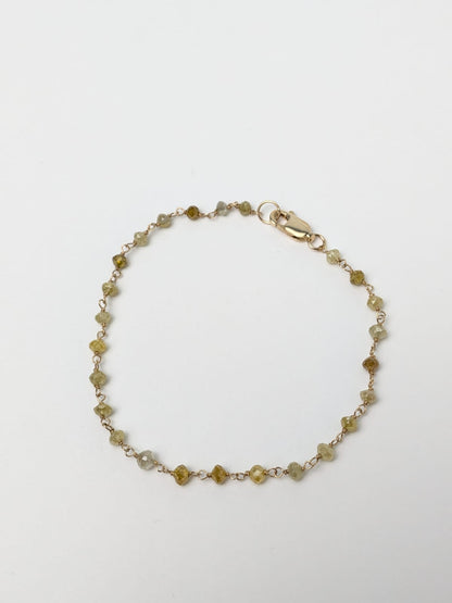 Rustic Yellow Diamond Rosary Bracelet in 14KY Gold 2.5-3.5mm Bead Size