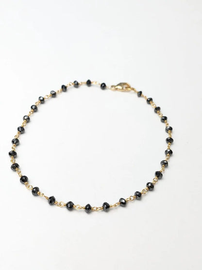 Black Diamond Round Rosary Bracelet in 14KY Gold 2.5-3mm Bead Size