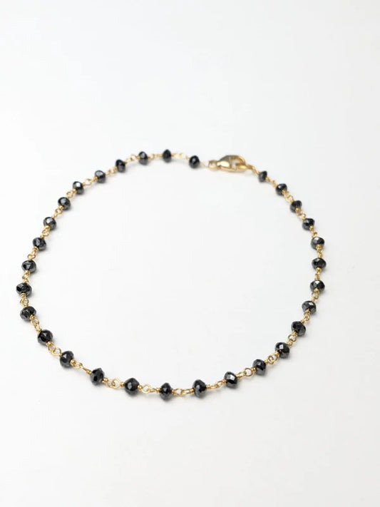 Black Diamond Rosary Bracelet in 14KY Gold 2.5-3mm Bead Size