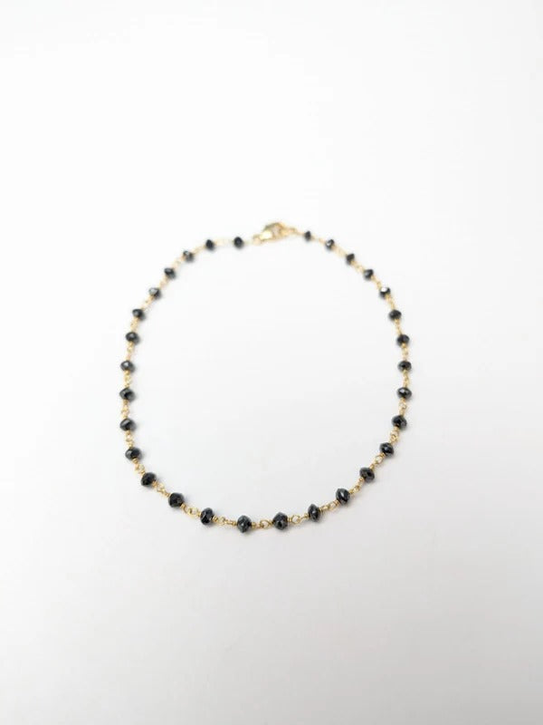 Black Diamond Round Rosary Bracelet in 14KY Gold 2.5-3mm Bead Size