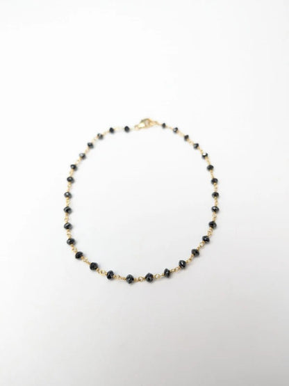 Black Diamond Round Rosary Bracelet in 14KY Gold 2.5-3mm Bead Size