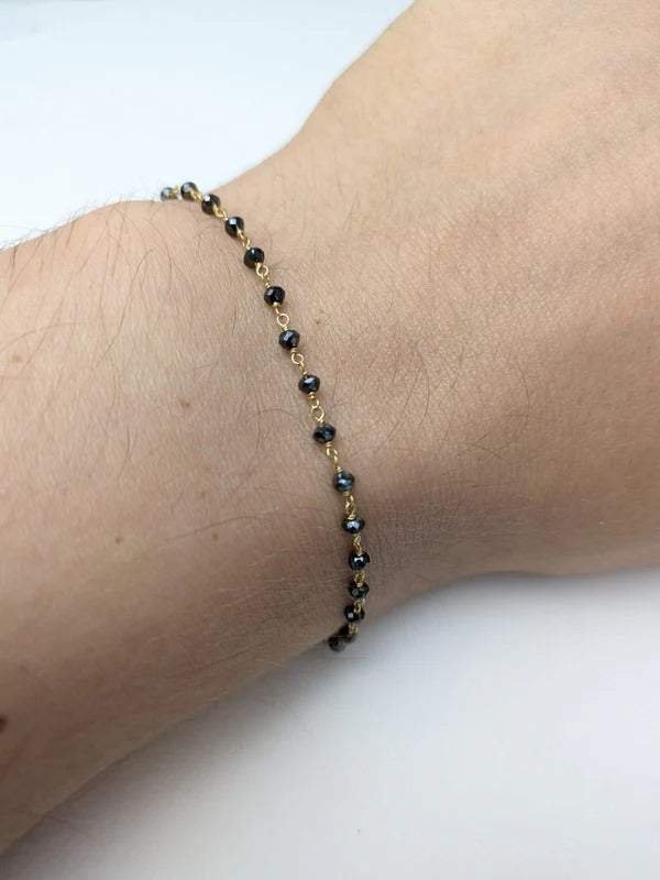 Black Diamond Round Rosary Bracelet in 14KY Gold 2.5-3mm Bead Size