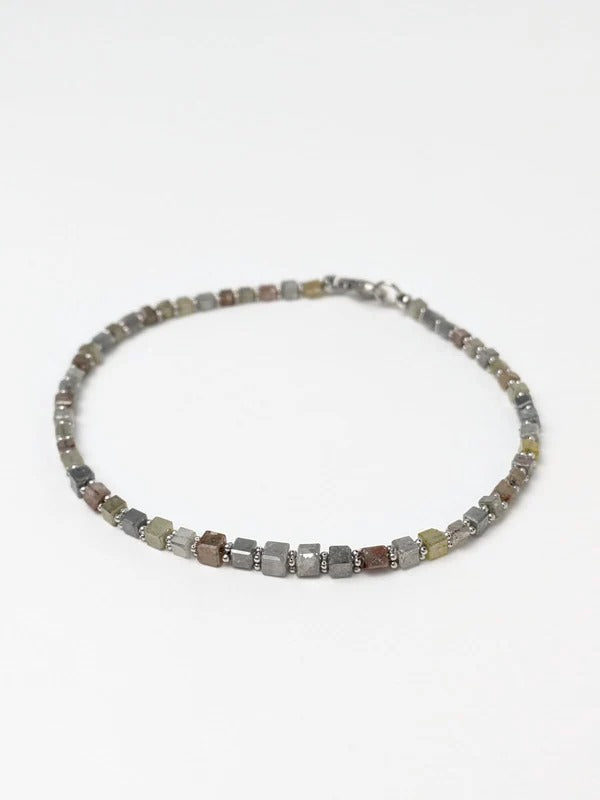 Grey Diamond Cube Solid Strand Bracelet with Rondelle Accents in 14KW and 14KW